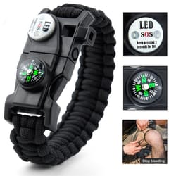 high visibility survival bracelet with led light compass and whistle for camping and emergency use