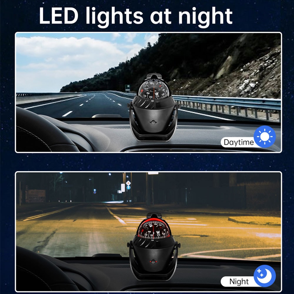 High-Accuracy Marine Compass with LED Light for Boat Navigation and Waterproof Outdoor Use