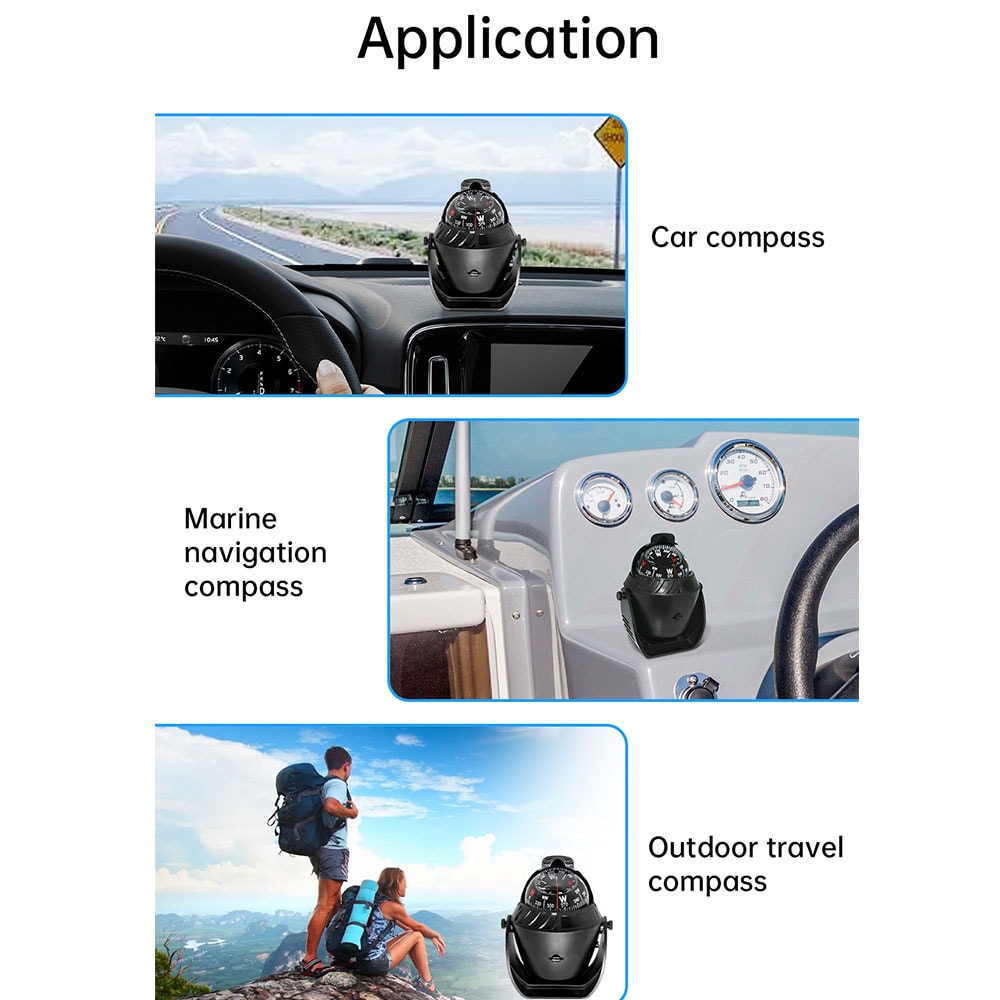High-Accuracy Marine Compass with LED Light for Boat Navigation and Waterproof Outdoor Use
