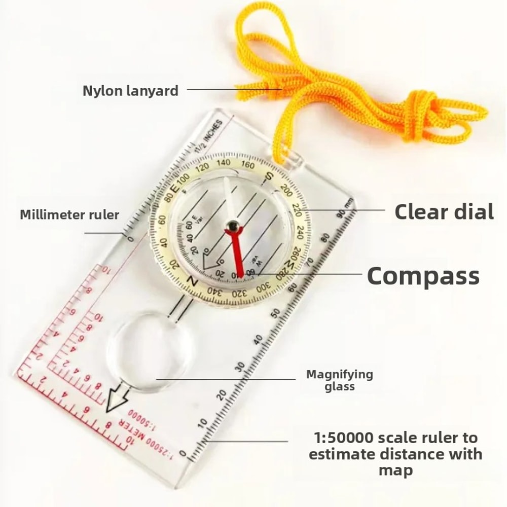 Glow in the Dark Orienteering Compass with Map Ruler and Magnifier for Hiking and Navigation