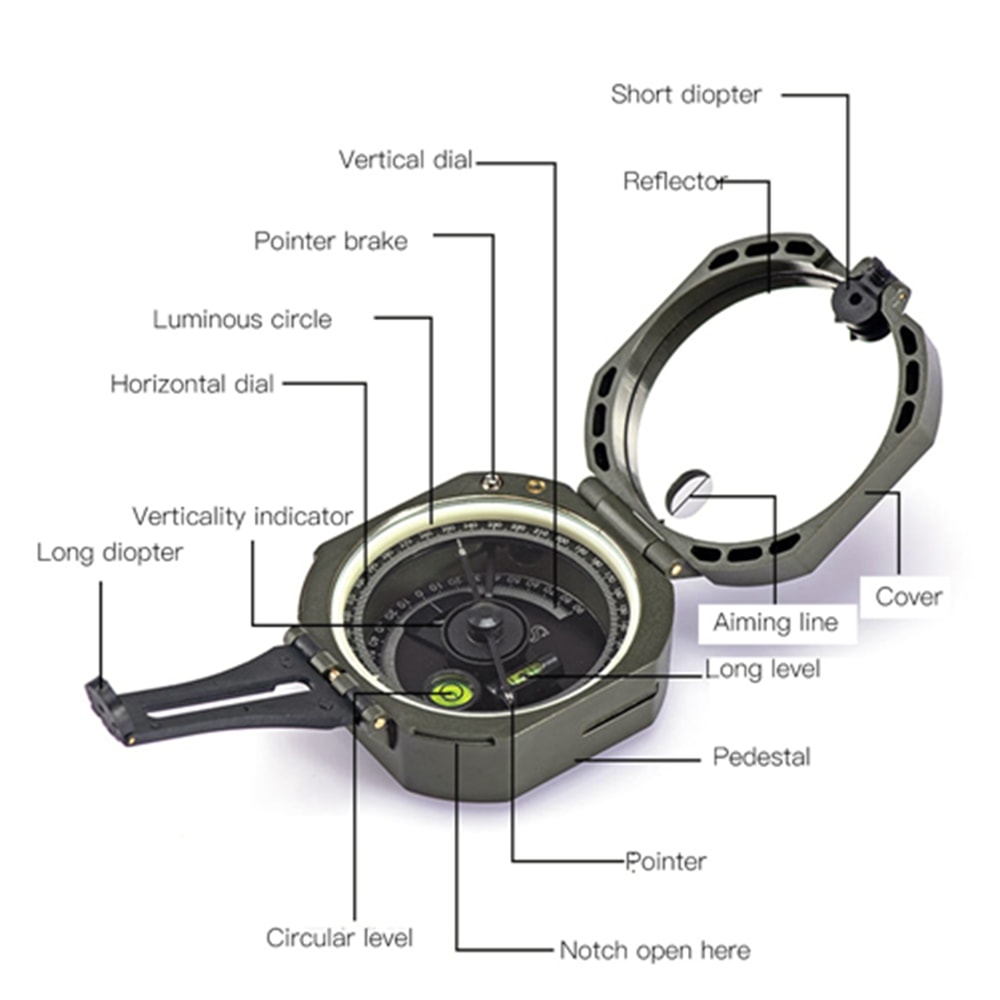High Accuracy Geological Compass Waterproof Fluorescent Hiking Navigation Compass