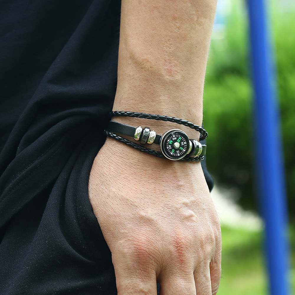 Compass Bracelet Waterproof Survival Wristband With PU Leather Tactical Outdoor Gear 5