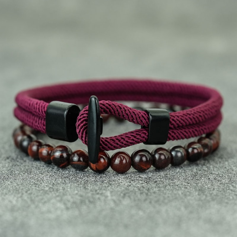 Men Nautical Rope Bracelet with Natural Malachite Beads Handmade Hook Clasp