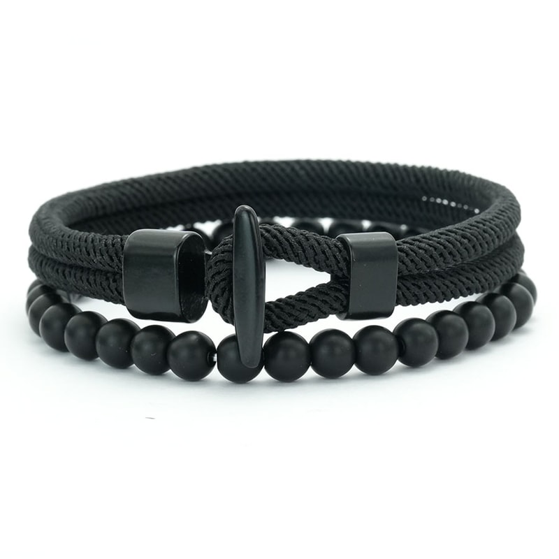 Men Nautical Rope Bracelet with Natural Malachite Beads Handmade Hook Clasp