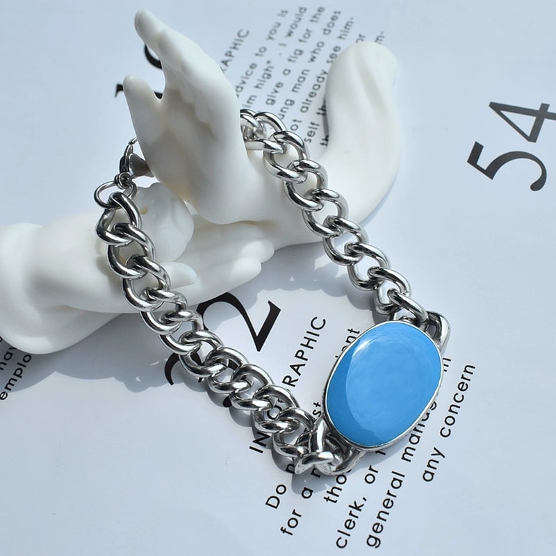 Salman Khan Inspired Blue Enamel Cuban Chain Bracelet for Men Stainless Steel Style Jewelry
