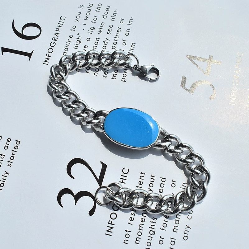 Salman Khan Inspired Blue Enamel Cuban Chain Bracelet for Men Stainless Steel Style Jewelry