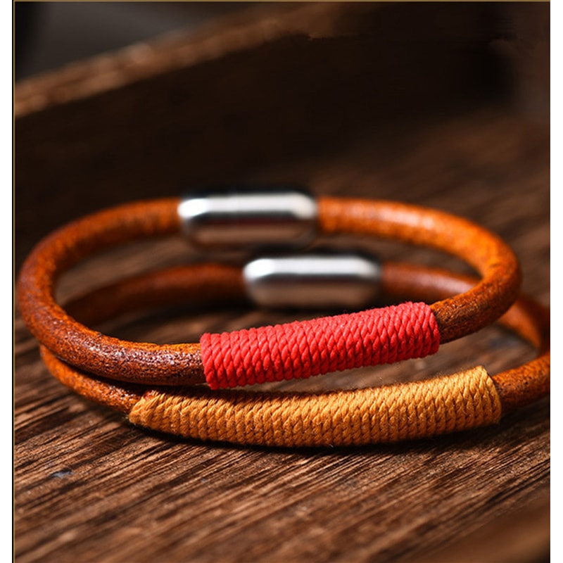 Handwoven Leather Rope Bracelet Vintage Boho Couple Wristband Adjustable Cowhide Bracelet