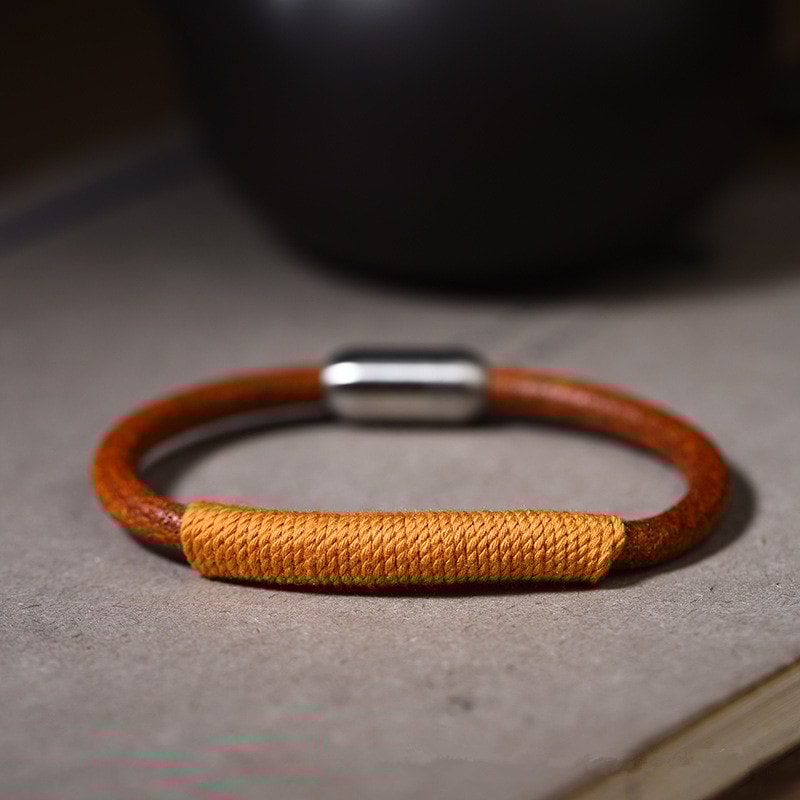 Handwoven Leather Rope Bracelet Vintage Boho Couple Wristband Adjustable Cowhide Bracelet
