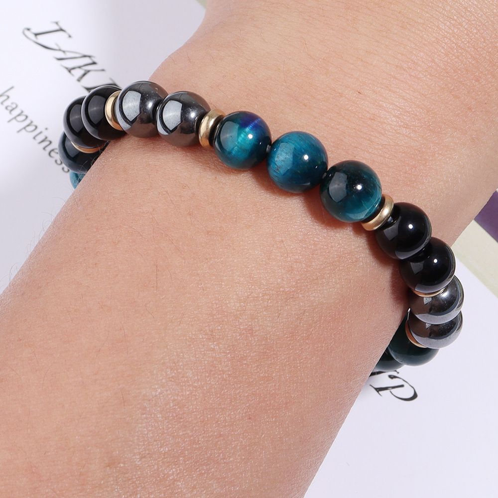 Blue Tiger Eye Bracelet Handmade Elastic Gemstone Bead Bracelet for Men and Women Daily Wear