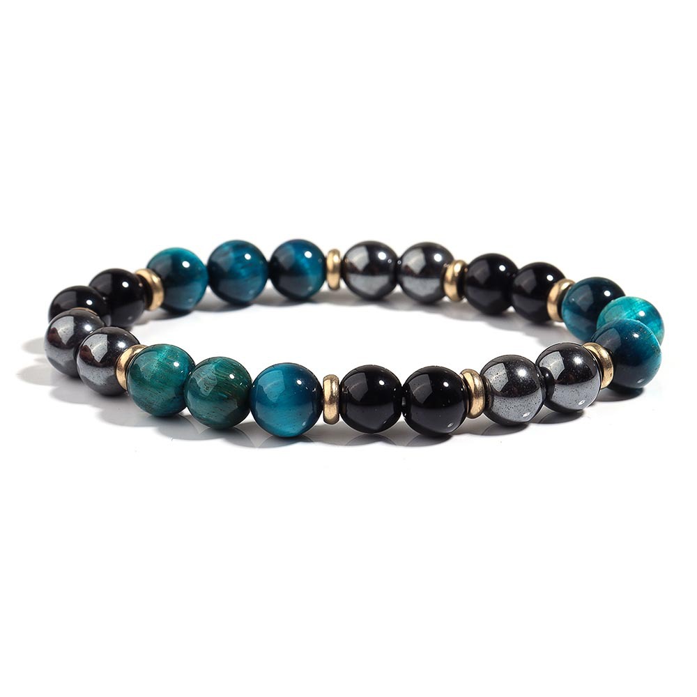 Blue Tiger Eye Bracelet Handmade Elastic Gemstone Bead Bracelet for Men and Women Daily Wear