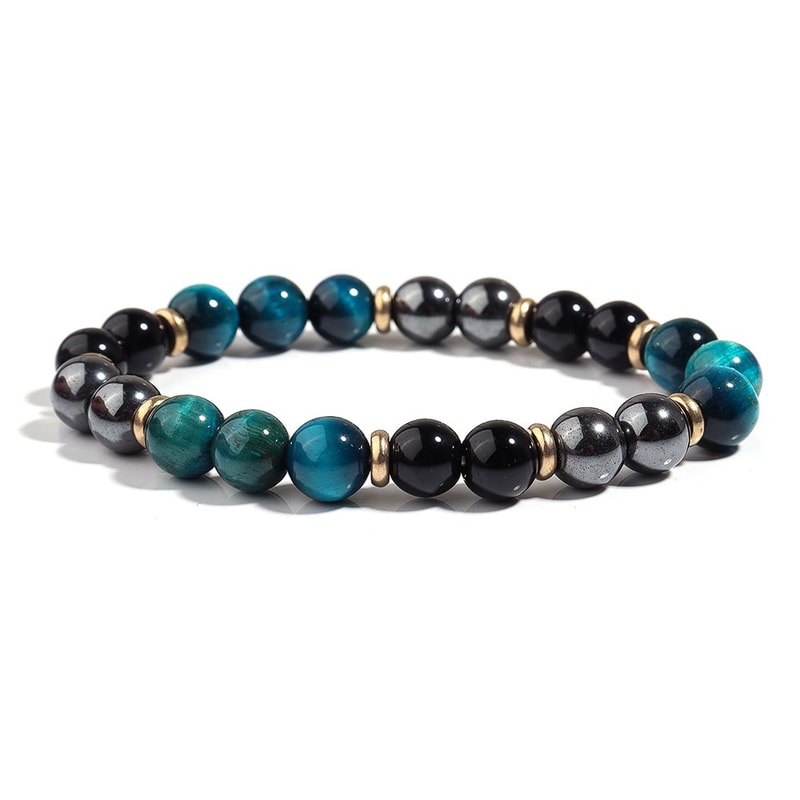 Blue Tiger Eye Bracelet Handmade Elastic Gemstone Bead Bracelet for Men and Women Daily Wear