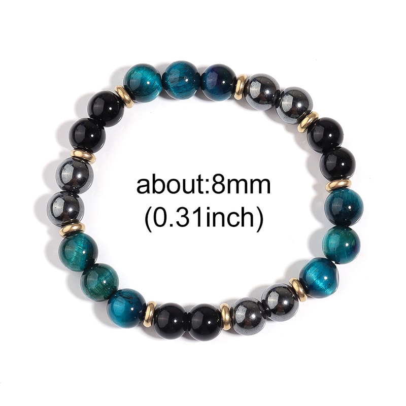 Blue Tiger Eye Bracelet Handmade Elastic Gemstone Bead Bracelet for Men and Women Daily Wear
