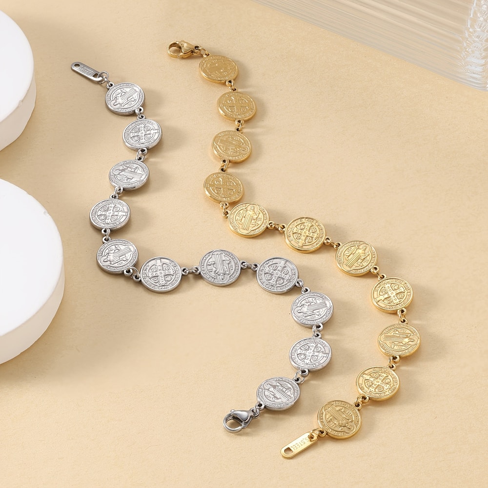 Saint Benedict Bracelet Spiritual Protection Stainless Steel Faith Amulet Jewelry