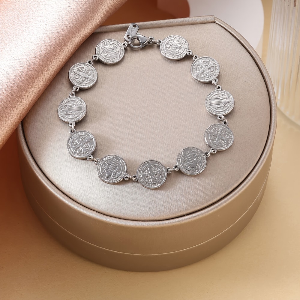 Saint Benedict Bracelet Spiritual Protection Stainless Steel Faith Amulet Jewelry