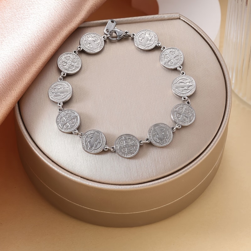 Saint Benedict Bracelet Spiritual Protection Stainless Steel Faith Amulet Jewelry