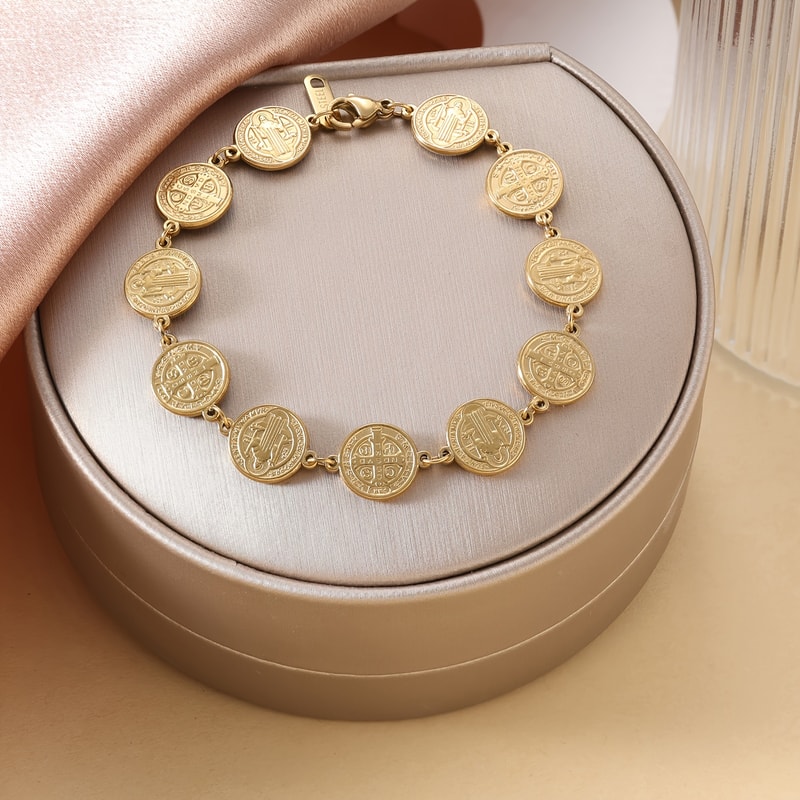 Saint Benedict Bracelet Spiritual Protection Stainless Steel Faith Amulet Jewelry