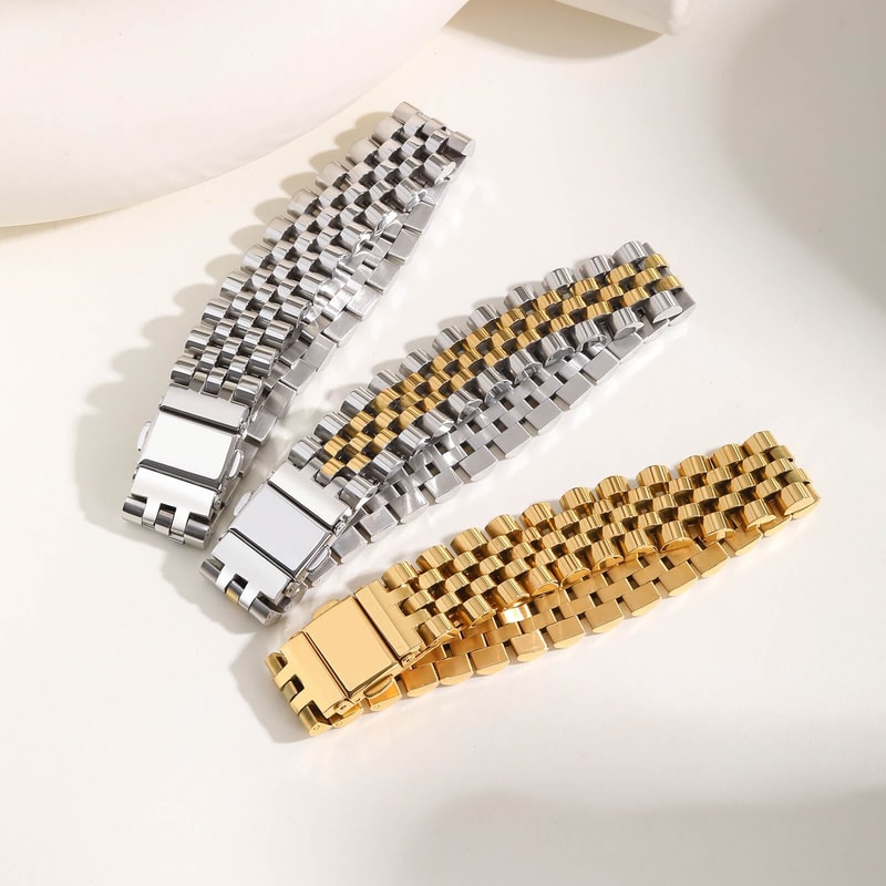 Magnetic Stainless Steel Watch Band Bracelet for Men Adjustable Chunky Link Wristband Jewelry Gift