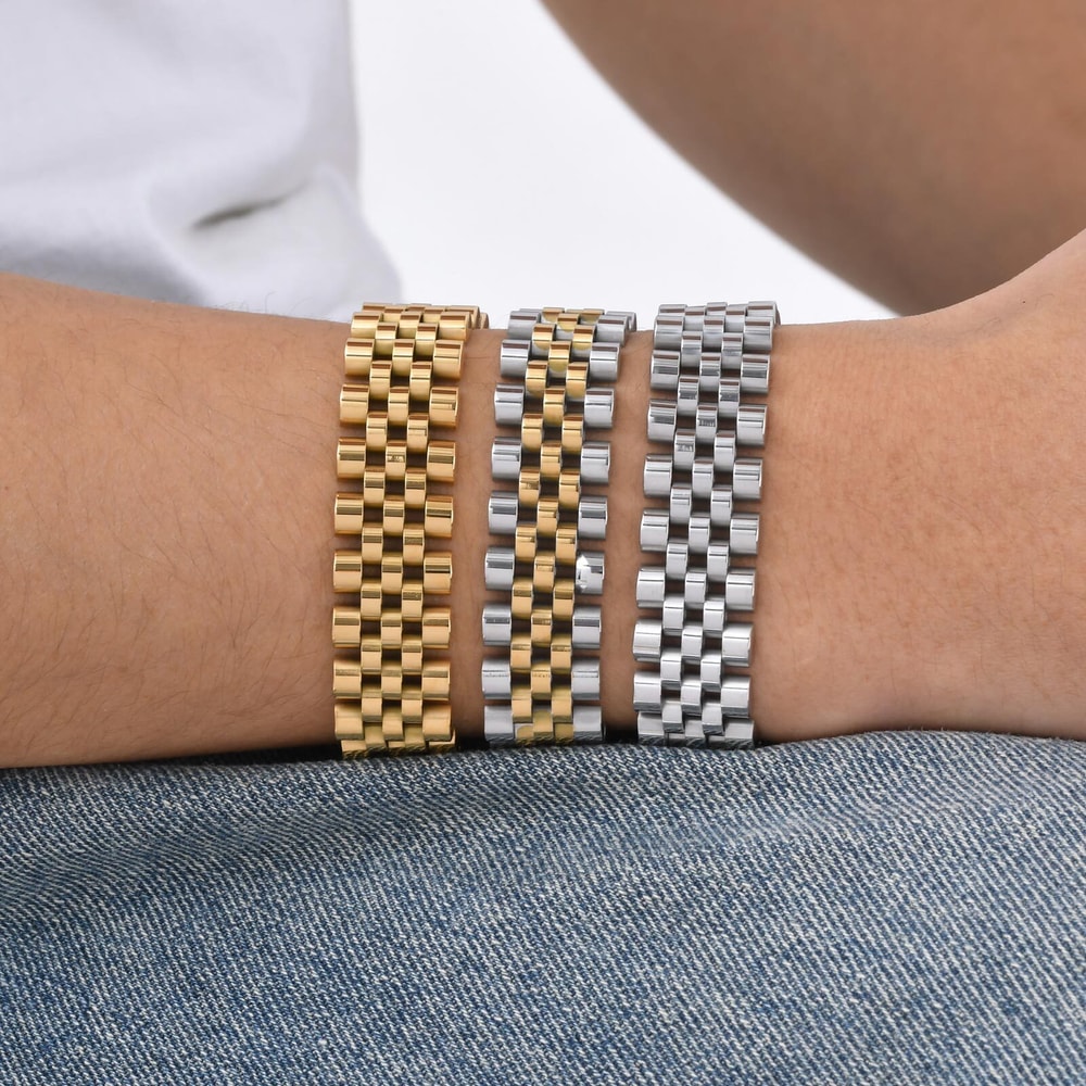 Magnetic Stainless Steel Watch Band Bracelet for Men Adjustable Chunky Link Wristband Jewelry Gift