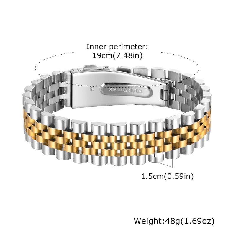 Magnetic Stainless Steel Watch Band Bracelet for Men Adjustable Chunky Link Wristband Jewelry Gift