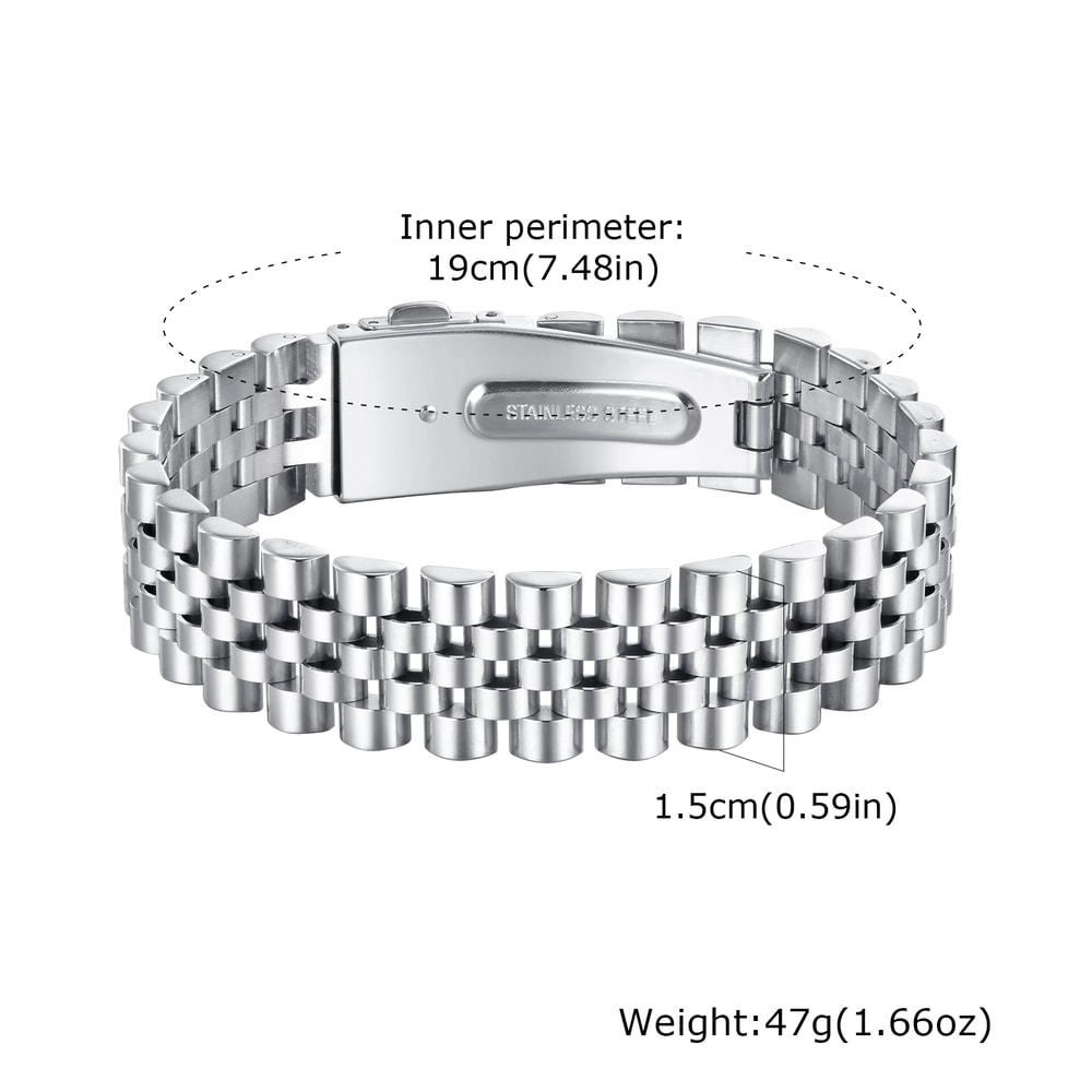 Magnetic Stainless Steel Watch Band Bracelet for Men Adjustable Chunky Link Wristband Jewelry Gift