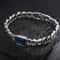 Chunky Cuban Chain Bracelet for Men Stainless Steel Cuban Link Wristband with Blue Stone