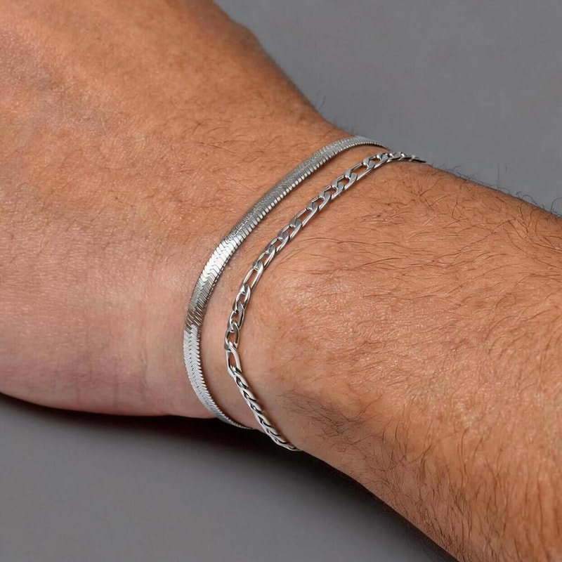 Mens Stainless Steel Bracelet Adjustable Minimalist Silver Chain Wristband