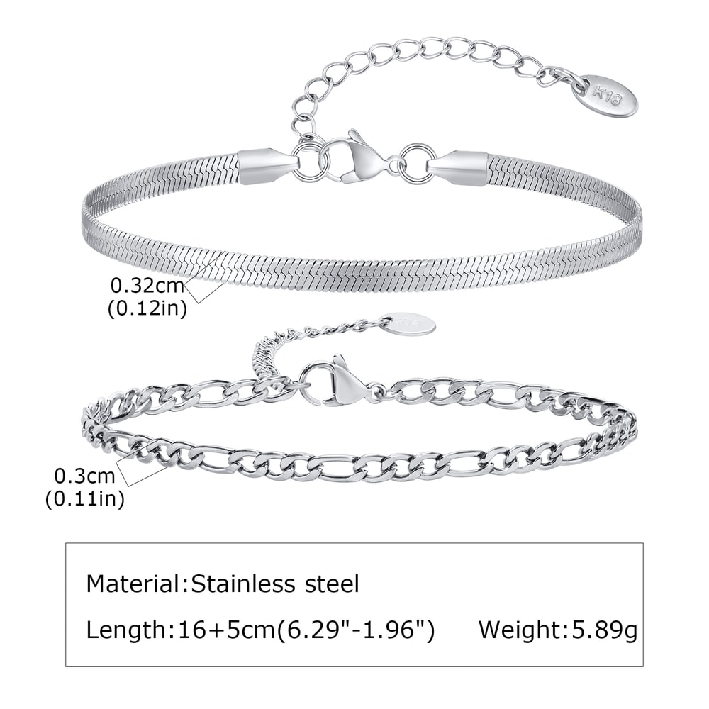 Mens Stainless Steel Bracelet Adjustable Minimalist Silver Chain Wristband