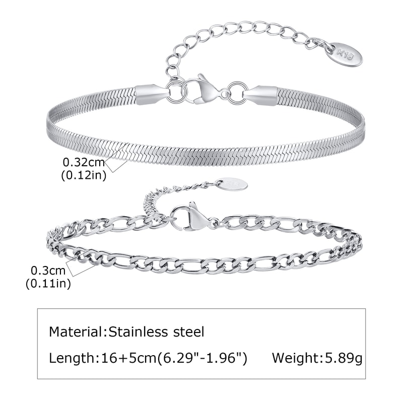 Mens Stainless Steel Bracelet Adjustable Minimalist Silver Chain Wristband