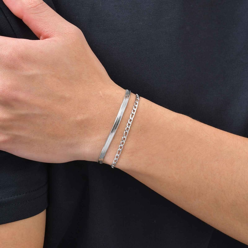 Mens Stainless Steel Bracelet Adjustable Minimalist Silver Chain Wristband