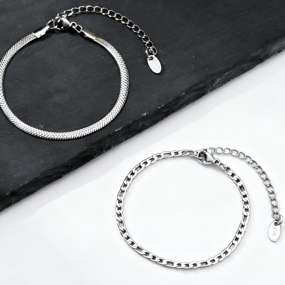 Mens Stainless Steel Bracelet Adjustable Minimalist Silver Chain Wristband