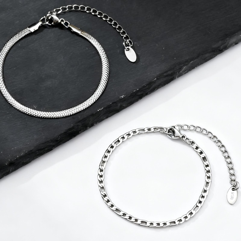 Mens Stainless Steel Bracelet Adjustable Minimalist Silver Chain Wristband