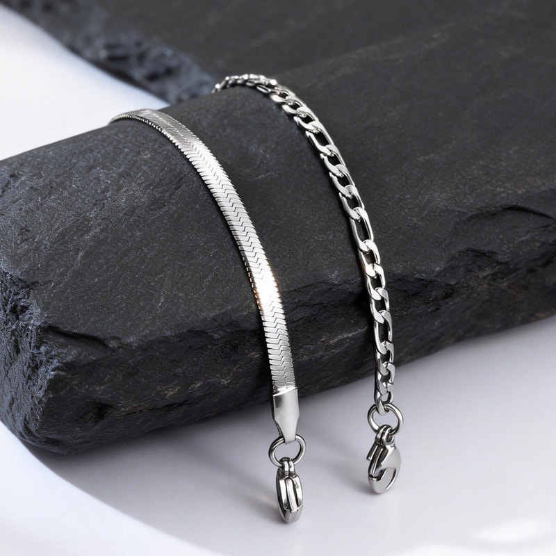 Mens Stainless Steel Bracelet Adjustable Minimalist Silver Chain Wristband