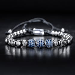 blue cz beaded friendship bracelet stainless steel adjustable charm bracelet for women men
