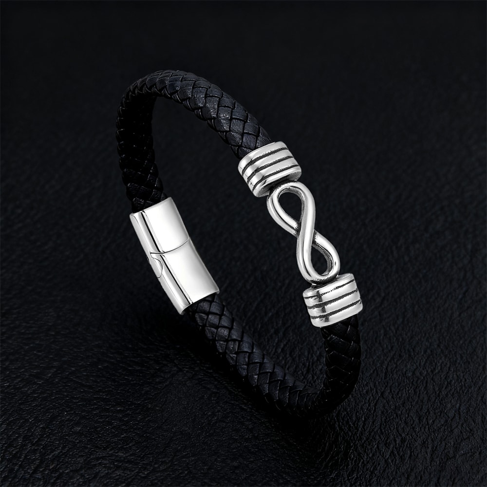 Handmade genuine leather bracelet with Infinity Mobius Steel Band for Men and Couples Gift