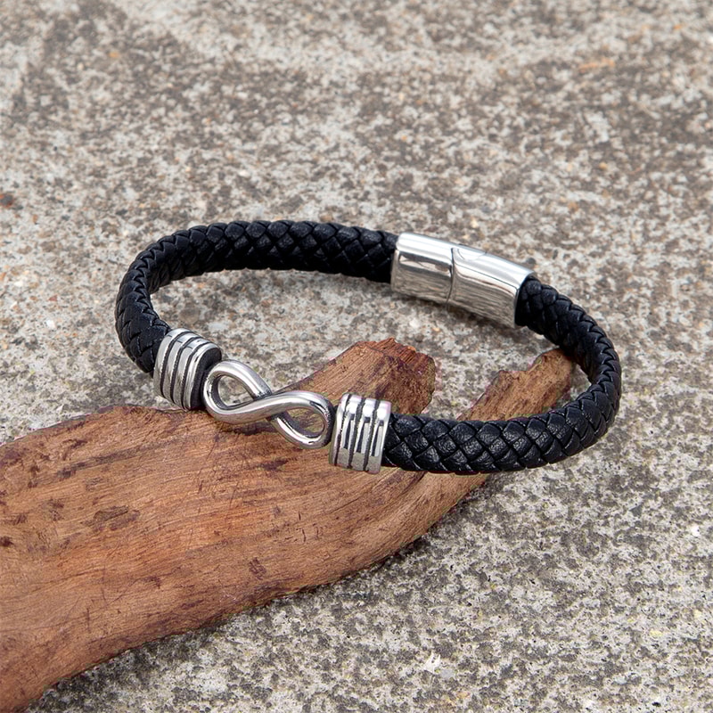 Handmade genuine leather bracelet with Infinity Mobius Steel Band for Men and Couples Gift