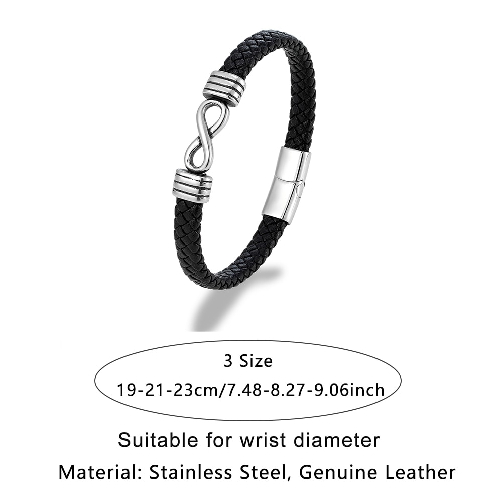 Handmade genuine leather bracelet with Infinity Mobius Steel Band for Men and Couples Gift
