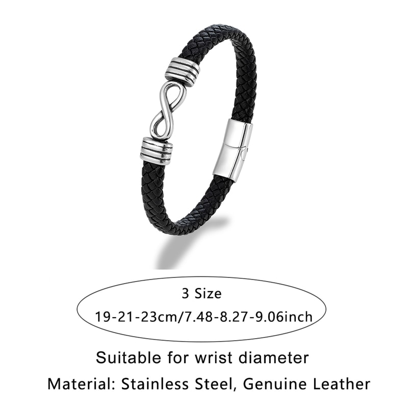 Handmade genuine leather bracelet with Infinity Mobius Steel Band for Men and Couples Gift