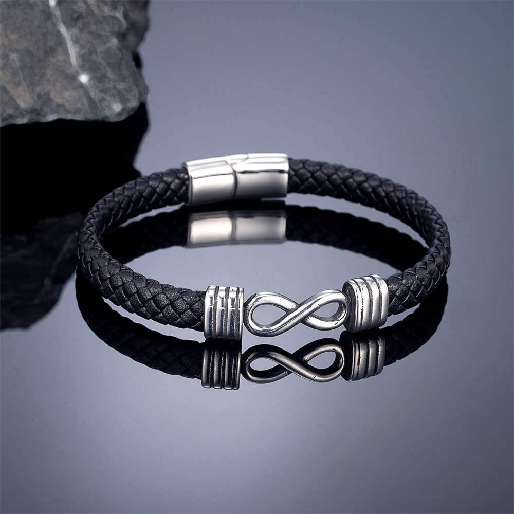 Handmade genuine leather bracelet with Infinity Mobius Steel Band for Men and Couples Gift