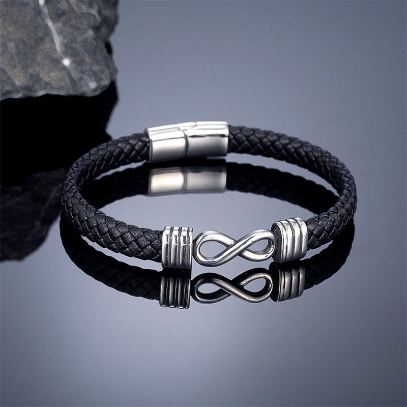 Handmade genuine leather bracelet with Infinity Mobius Steel Band for Men and Couples Gift