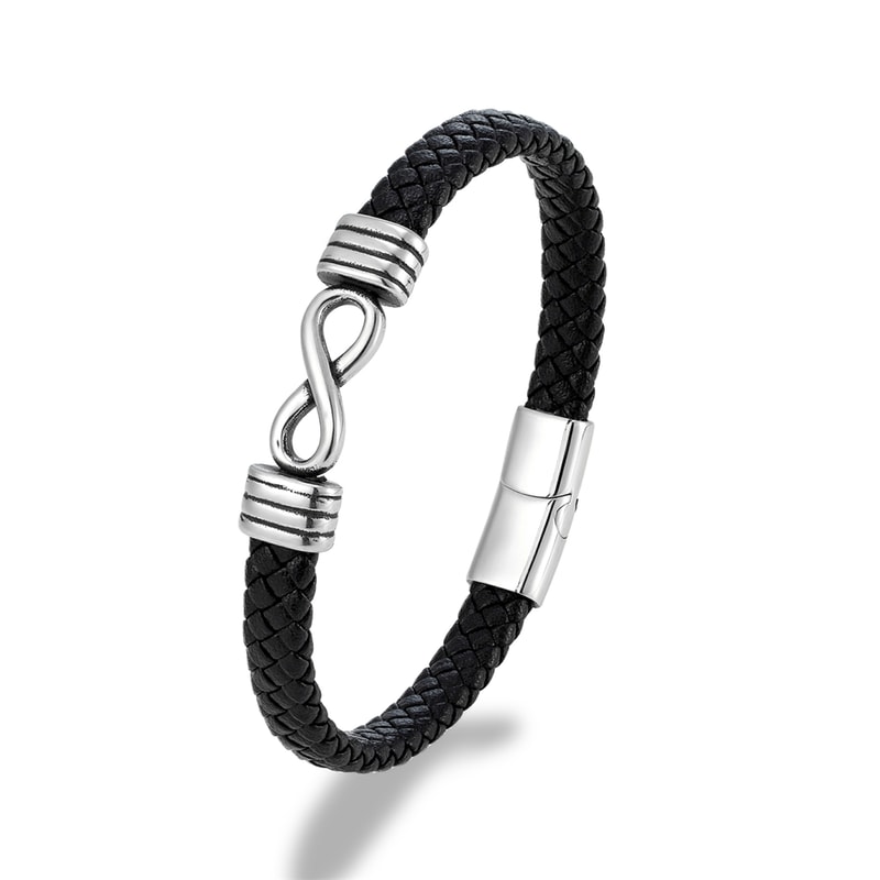 Handmade genuine leather bracelet with Infinity Mobius Steel Band for Men and Couples Gift