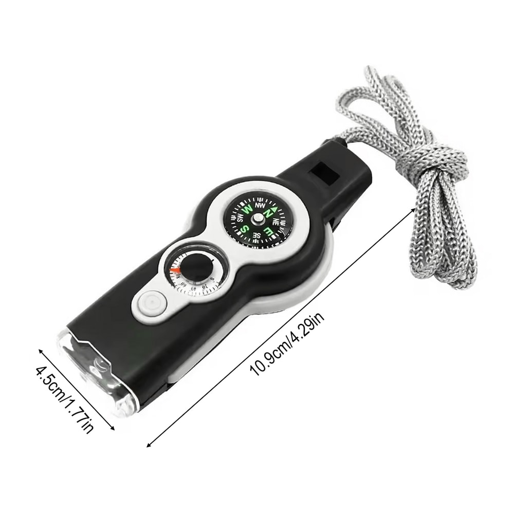 Multifunction Survival Whistle with LED Light and Thermometer for Camping Safety Gear