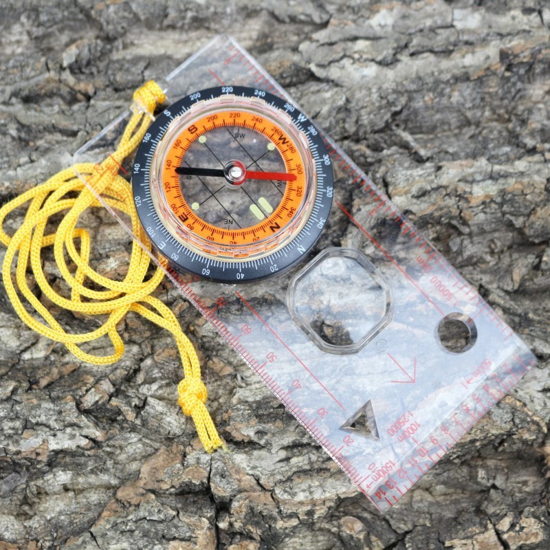 Portable Navigation Compass Ruler Set with Lanyard for Hiking Map Reading Survival Gear