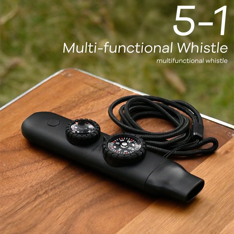 All-in-One Survival Whistle with LED Light, Compass and Thermometer for Outdoor Safety Gear
