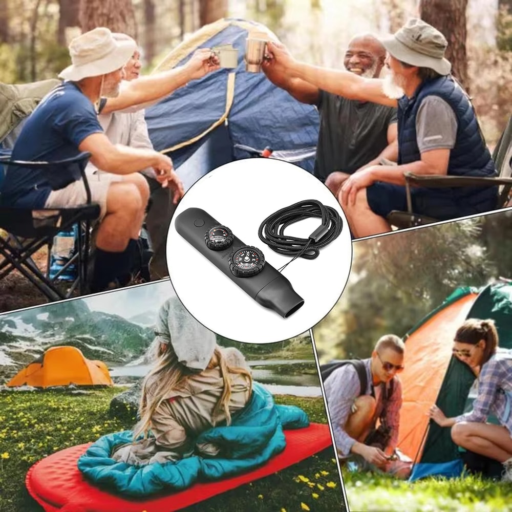 All-in-One Survival Whistle with LED Light, Compass and Thermometer for Outdoor Safety Gear