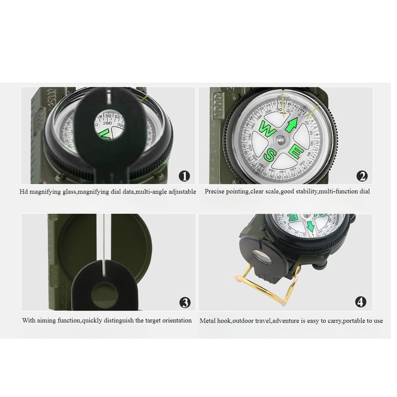 Military Waterproof Hiking Compass High Precision Lensatic Survival Navigation Tool