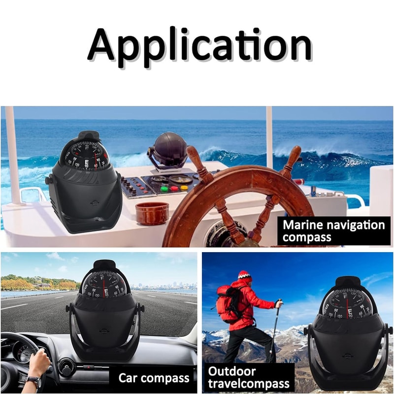 Flush Mount Boat Compass with Illuminated Marine Dashboard Navigation System