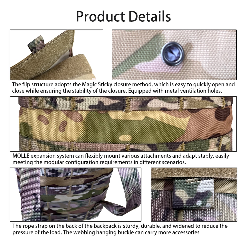 High-Capacity Tactical MOLLE Hydration Pouch with Wide Opening Seal Storage Pack