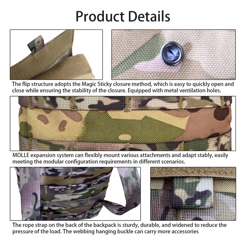 High-Capacity Tactical MOLLE Hydration Pouch with Wide Opening Seal Storage Pack