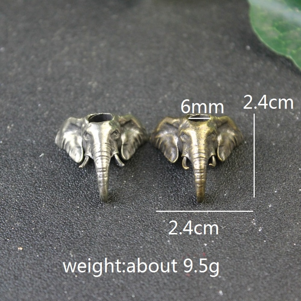 Elephant Head Brass Knife Bead Lanyard Pendant for EDC Paracord Keychain