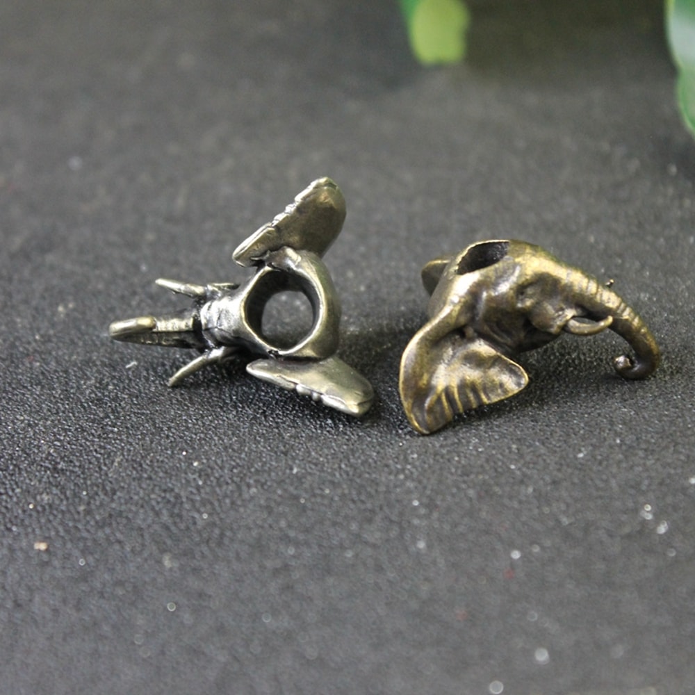 Elephant Head Brass Knife Bead Lanyard Pendant for EDC Paracord Keychain